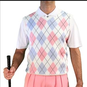 Argyle Sweater Vest - Mens White/Pink/Lt. Blue